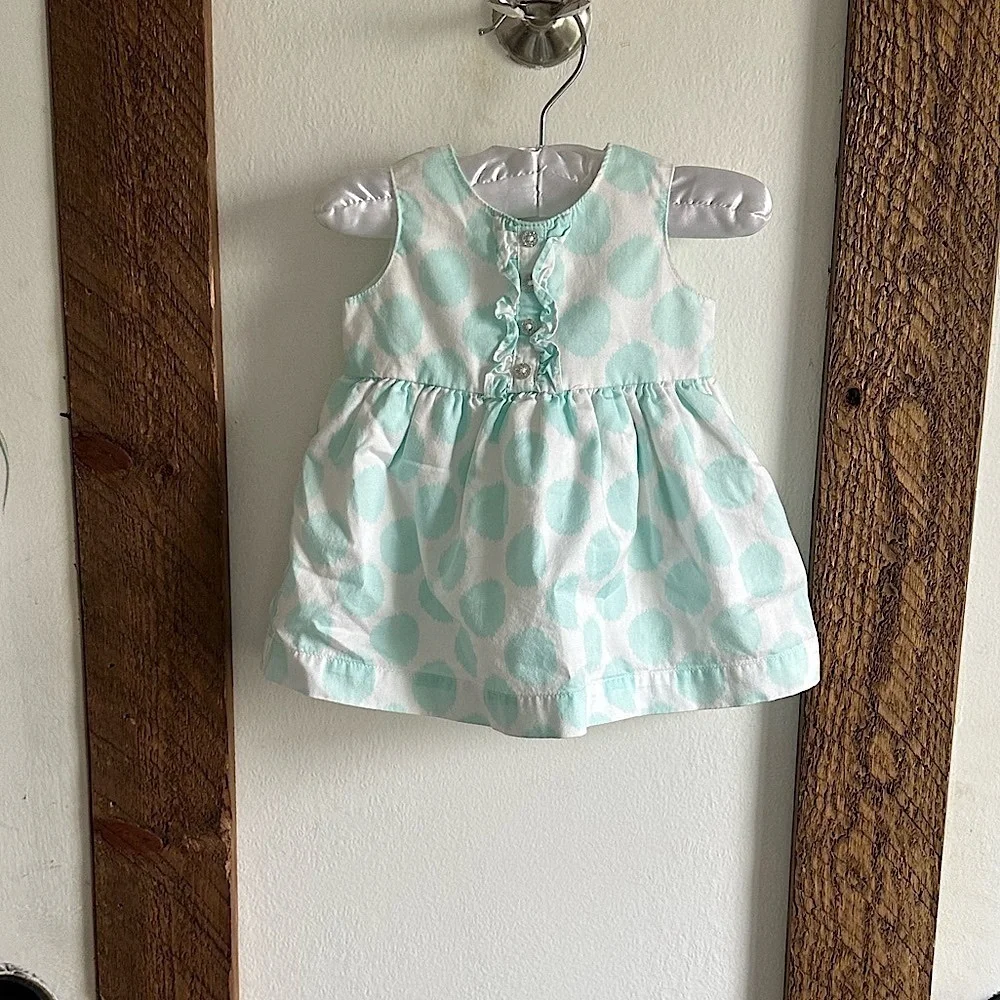 Carter’s Baby Girl Polka Dot Dress Light Blue & White Size 3 months